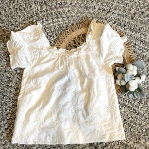 J crew square neck top with embroidered eyelet